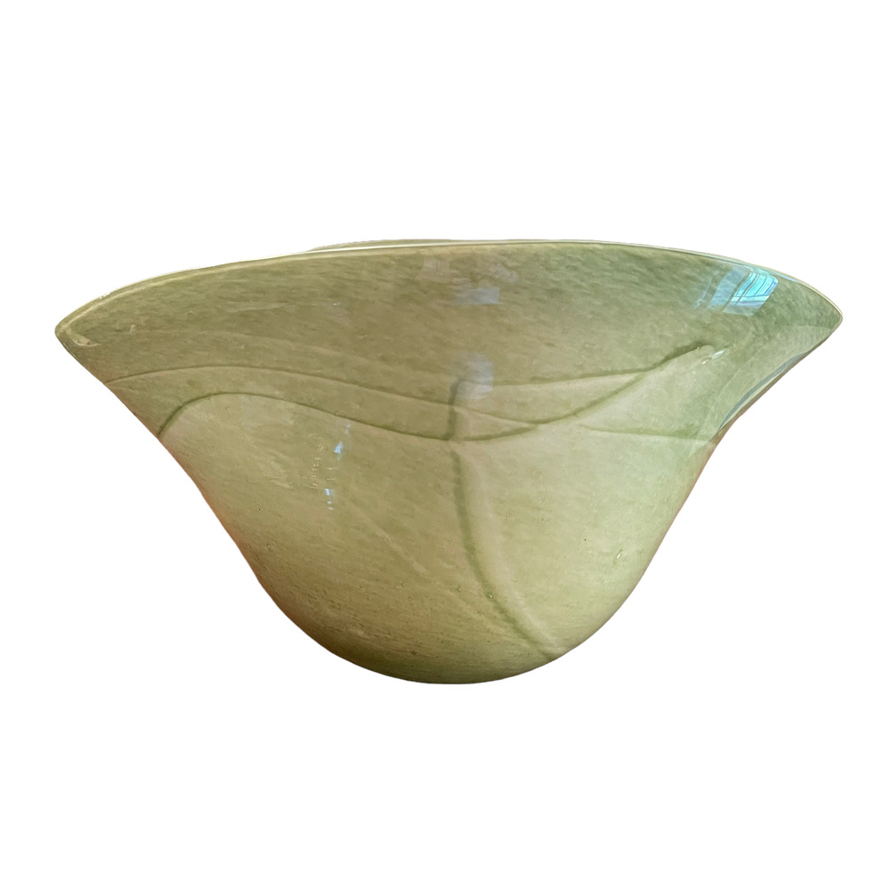 Modern‎ Glass Cabbage Serving Bowl 7"T X 12.5"W Green Pattern Floral